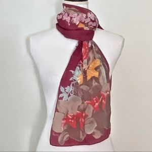 Vena 100% Silk Burgundy Floral Scarf One Size